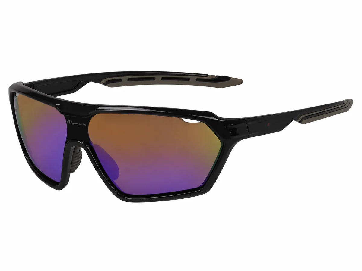 Lentes de sol Champion CHS-07 C1, pantalla deportiva envolvente negra con lente multicolor espejado