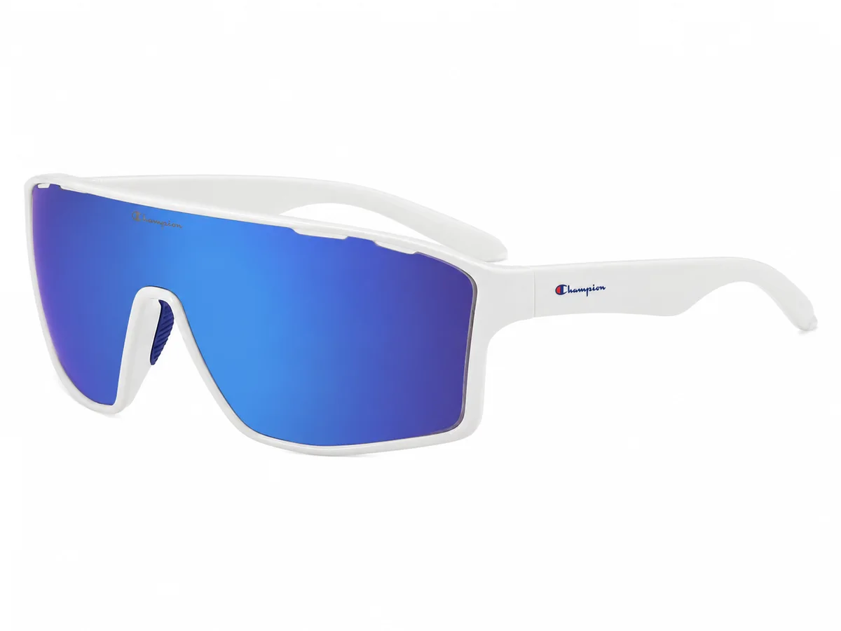 Lentes de sol Champion CHS-10 C3, pantalla deportiva envolvente blanca con lente azul espejado